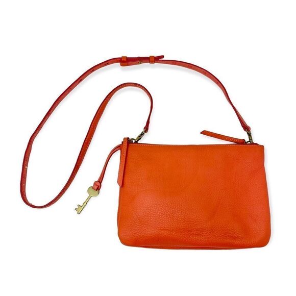 Fossil Devon Leather Crossbody Lava Orange Coral Color - Picture 1 of 10